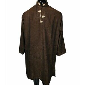 Vintage Traditional Embroidered Brown Metallic Thread Kurta Sherwani Large